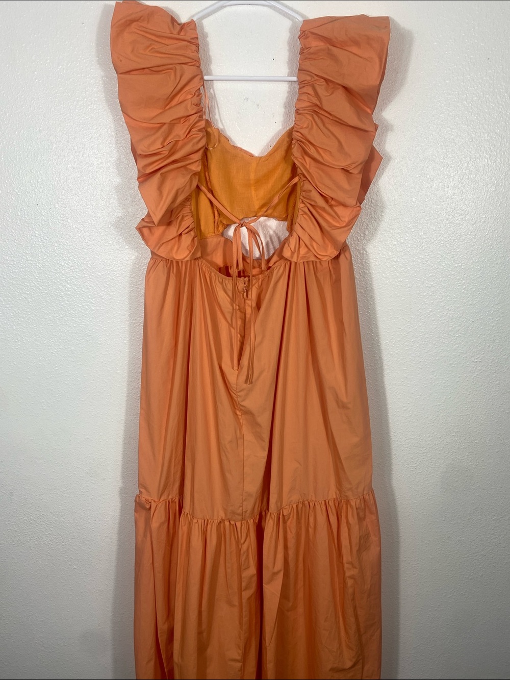Ina Coral Peach Ruffle Maxi Dress with Front Cutout Size S 100%Cotton - Picture 6 of 16